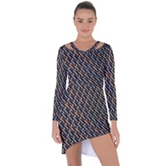 Rattan Wood Background Pattern Asymmetric Cut-out Shift Dress