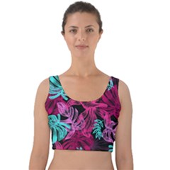 Leaves Drawing Reason Pattern Velvet Crop Top