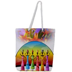 African American Women Full Print Rope Handle Tote (large)