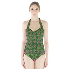 The Most Sacred Lotus Pond With Fantasy Bloom Halter Swimsuit by pepitasart