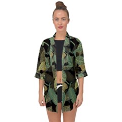 Autumn Fallen Leaves Dried Leaves Open Front Chiffon Kimono by Nexatart