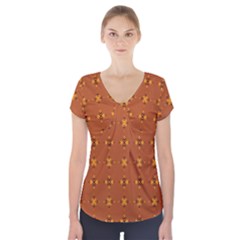 Bold  Geometric Yellow Circles Sm Short Sleeve Front Detail Top