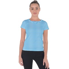 Oktoberfest Bavarian Blue And White Small Diagonal Diamond Pattern Short Sleeve Sports Top  by PodArtist