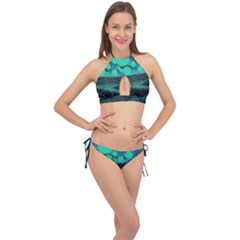 Neon Bubbles Cross Front Halter Bikini Set