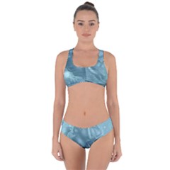 Wonderful Blue Soft Roses Criss Cross Bikini Set