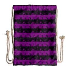 Zombie Purple And Black Halloween Nightmare Stripes  Drawstring Bag (large) by PodArtist