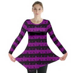 Zombie Purple And Black Halloween Nightmare Stripes  Long Sleeve Tunic  by PodArtist