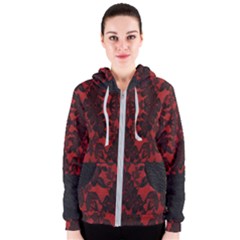 Red And Black Leather Red Lace By Flipstylez Designs Women s Zipper Hoodie by flipstylezfashionsLLC