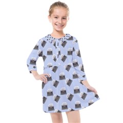 Retro Typewriter Blue Pattern Kids  Quarter Sleeve Shirt Dress by snowwhitegirl