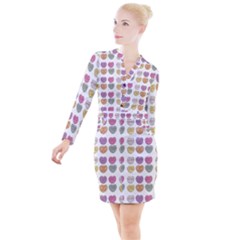 Valentine Hearts White Button Long Sleeve Dress