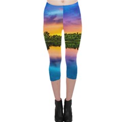 Sunset Color Evening Sky Evening Capri Leggings 