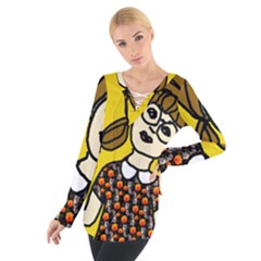 Girl With Popsicle Yellow Background Tie Up Tee