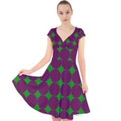 Bright Mod Pink Green Circle Pattern Cap Sleeve Front Wrap Midi Dress by BrightVibesDesign