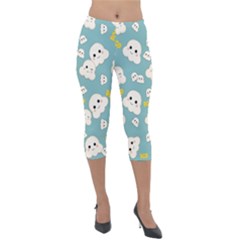 Cute Kawaii Popcorn Pattern Lightweight Velour Capri Leggings  by Valentinaart