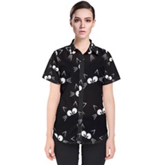 Cute Black Cat Pattern Women s Short Sleeve Shirt