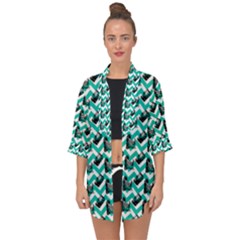 Vintage Camera Chevron Aqua Open Front Chiffon Kimono
