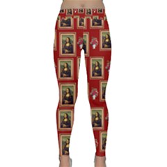 Mona Lisa Frame Pattern Red Classic Yoga Leggings by snowwhitegirl