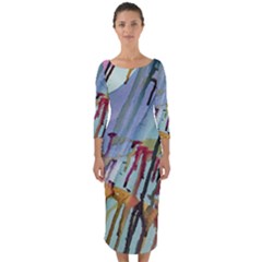 Chaos In Colour  Quarter Sleeve Midi Bodycon Dress by ArtByAng