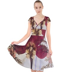 Holy Land Flowers 1 Cap Sleeve Front Wrap Midi Dress