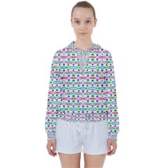 Retro Purple Green Pink Pattern Women s Tie Up Sweat by BrightVibesDesign