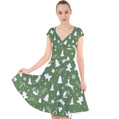 Christmas Pattern Cap Sleeve Front Wrap Midi Dress
