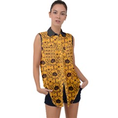 Pattern Pumpkin Spider Vintage Halloween Gothic Orange And Black Sleeveless Chiffon Button Shirt