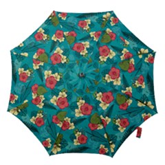 Apu Apustaja And Groyper Pepe The Frog Frens Hawaiian Shirt With Red Hibiscus On Green Background From Kekistan Hook Handle Umbrella (medium) by snek