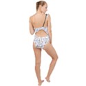 Funny Cat Pattern organic style minimalist on white background Frilly One Shoulder Swimsuit View2