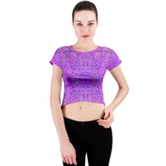 Hot Pink And Purple Abstract Branch Pattern Crew Neck Crop Top by myrubiogarden