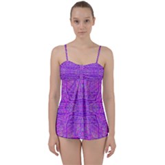 Hot Pink And Purple Abstract Branch Pattern Babydoll Tankini Set
