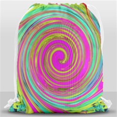 Groovy Abstract Pink, Turquoise And Yellow Swirl Drawstring Bag (large) by myrubiogarden