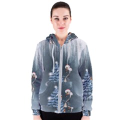 Christmas, Cute Giraffe With Bird Women s Zipper Hoodie by FantasyWorld7