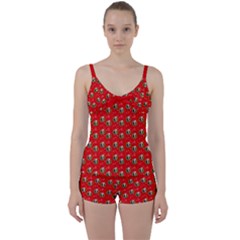 Trump Wrait Pattern Make Christmas Great Again Maga Funny Red Gift With Snowflakes And Trump Face Smiling Tie Front Two Piece Tankini by snek