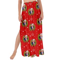 Trump Wrait Pattern Make Christmas Great Again Maga Funny Red Gift With Snowflakes And Trump Face Smiling Maxi Chiffon Tie-up Sarong by snek