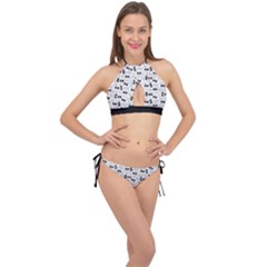 Tape Cassette 80s Retro Genx Pattern Black And White Cross Front Halter Bikini Set by genx