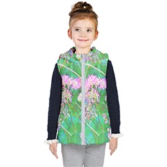 Invincibelle Spirit Hot Pink Hydrangeas On Aqua Green Kid s Hooded Puffer Vest by myrubiogarden