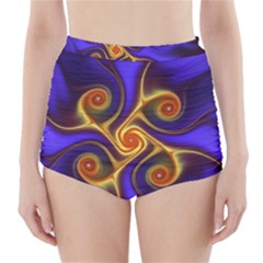 Fractal Neon Blue Bright Fantasy High-waisted Bikini Bottoms by Wegoenart