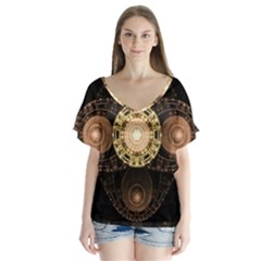 Fractal Design Pattern Fantasy V-neck Flutter Sleeve Top