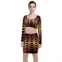 Fractal Orange Texture Waves Top And Skirt Sets