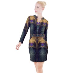 Fractal Colorful Pattern Design Button Long Sleeve Dress