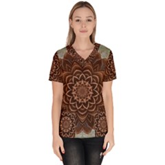 Abstract Art Texture Mandala Women s V-neck Scrub Top by Wegoenart
