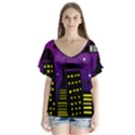 City Architecture Night Skyscraper V-Neck Flutter Sleeve Top View1
