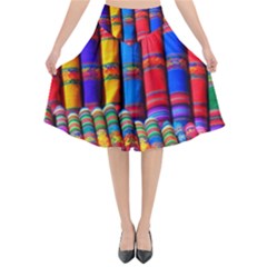 Substances Colorful Towels Scarf Flared Midi Skirt by Wegoenart