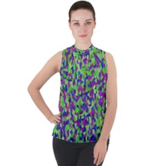 Nocturnal Mock Neck Chiffon Sleeveless Top by artifiart