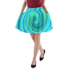 Groovy Cool Abstract Aqua Liquid Art Swirl Painting A-line Pocket Skirt by myrubiogarden