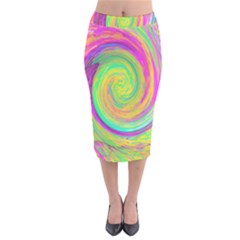 Groovy Abstract Purple And Yellow Liquid Swirl Velvet Midi Pencil Skirt by myrubiogarden