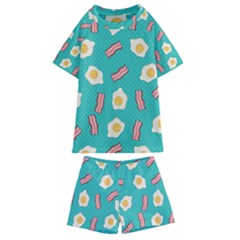 Bacon And Egg Pop Art Pattern Kids  Swim Tee And Shorts Set by Valentinaart