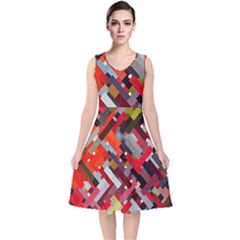Maze Mazes Fabric Fabrics Color V-neck Midi Sleeveless Dress  by Pakrebo