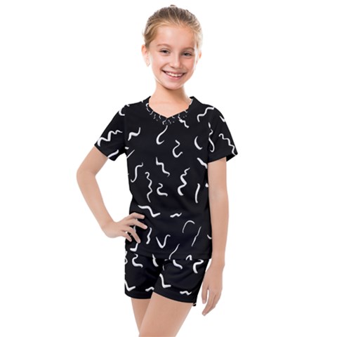 Scribbles Lines Drawing Picture Kids  Mesh Tee And Shorts Set by Pakrebo