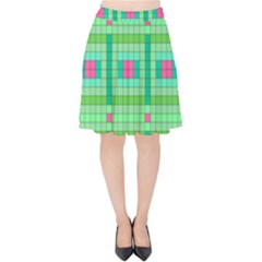 Checkerboard Squares Abstract Velvet High Waist Skirt
